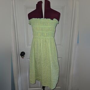 Free People One Shirred Ruffle Green Blue Mini Dress